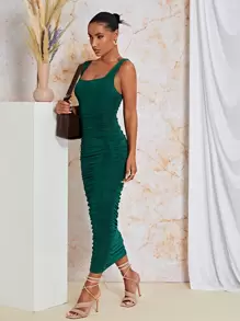 SHEIN BAE Ruched Side Bodycon Dress - Dark Green - View 5