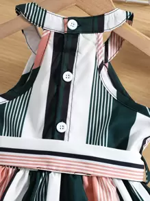 Baby Girl Colorful Striped Halter Neck Belted Dress