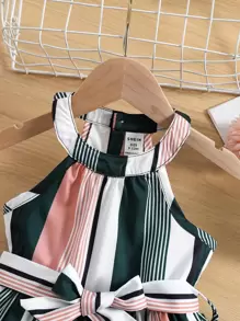 Baby Girl Colorful Striped Halter Neck Belted Dress