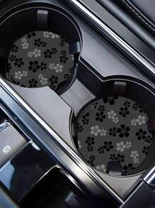 2入組花朵印花汽車杯墊 - 深灰色 - 查看 1