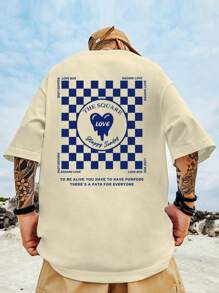 Manfinity Roghcode Men Checker & Slogan Graphic Tee - Khaki - View 1