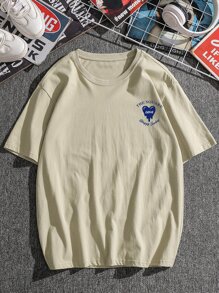 Manfinity Roghcode Men Checker & Slogan Graphic Tee - Khaki - View 2