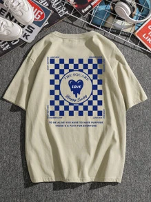 Manfinity Roghcode Men Checker & Slogan Graphic Tee - Khaki - View 3