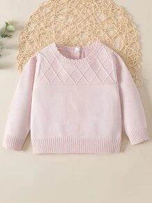Baby Argyle Knit Button Back Jumper - Baby Pink - View 1
