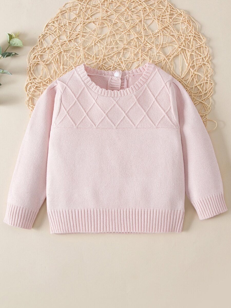 Baby Argyle Knit Button Back Jumper - Baby Pink - View 1