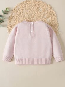 Baby Argyle Knit Button Back Jumper - Baby Pink - View 2