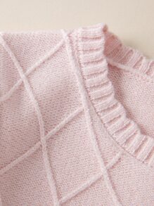 Baby Argyle Knit Button Back Jumper - Baby Pink - View 3