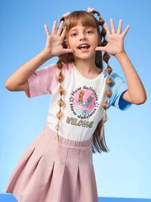 TOM & JERRY X SHEIN Tween Girl Slogan & Cartoon Graphic Raglan Sleeve Tee - White - View 1