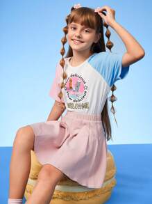 TOM & JERRY X SHEIN Tween Girl Slogan & Cartoon Graphic Raglan Sleeve Tee - White - View 5