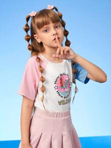 TOM & JERRY X SHEIN Tween Girl Slogan & Cartoon Graphic Raglan Sleeve Tee - White - View 6