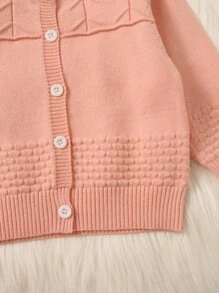 Baby Button Front Cardigan & Knit Trousers - Coral Pink - View 3