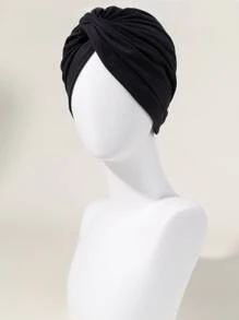 素色極簡風格頭巾帽 - 黑色 - 查看 1