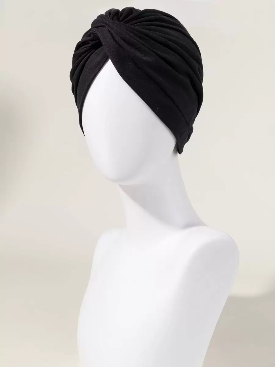 素色極簡風格頭巾帽 - 黑色 - 查看 1