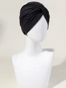 素色極簡風格頭巾帽 - 黑色 - 查看 2