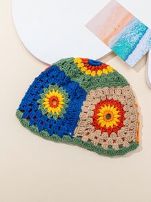 件女用彩色向日葵設計鉤編休閒帽 - 彩色 - 查看 2
