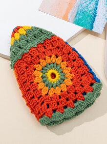 件女用彩色向日葵設計鉤編休閒帽 - 彩色 - 查看 3