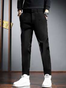 Manfinity Homme Men Zipper Fly Slant Pockets Suit Trousers - Black - View 3