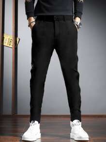 Manfinity Homme Men Zipper Fly Slant Pockets Suit Trousers - Black - View 1