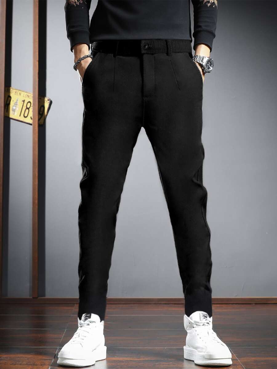 Manfinity Homme Men Zipper Fly Slant Pockets Suit Trousers - Black - View 1