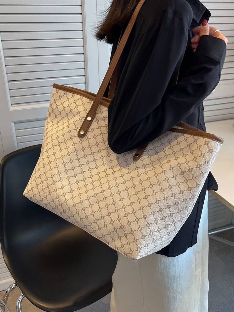 SHIMEINI 1 Stück 2026 Neue Europäische & Amerikanische Mode Patchwork Shopper Tasche, Große Kapazität Reisetasche, Einkaufstasche, Geeignet für den täglichen Gebrauch von Frauen, Arbeitsweg für Studenten, Urlaubsreisen, Feiertage, Dates, Geschenke - Verschiedenfarbig - Übersicht 1