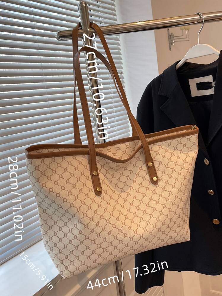 SHIMEINI 1 Stück 2026 Neue Europäische & Amerikanische Mode Patchwork Shopper Tasche, Große Kapazität Reisetasche, Einkaufstasche, Geeignet für den täglichen Gebrauch von Frauen, Arbeitsweg für Studenten, Urlaubsreisen, Feiertage, Dates, Geschenke - Verschiedenfarbig - Übersicht 3
