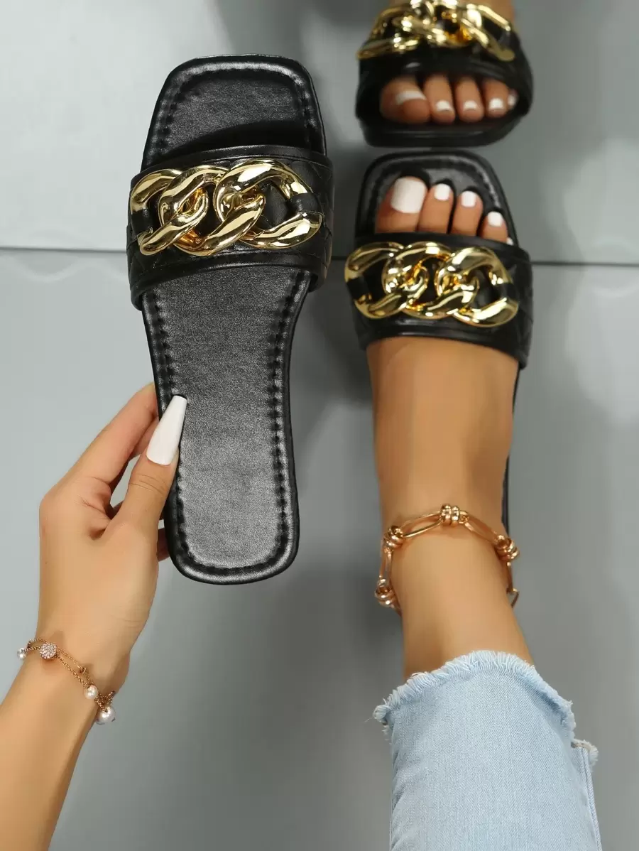 Nuevas sandalias planas con correa para mujer, hebilla de metal versátil y punta cuadrada, zapatos cómodos para la playa para el verano/otoño