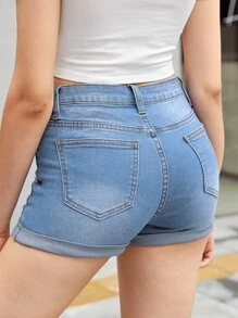 SHEIN Chicas adolescentes Shorts en mezclilla desgarro con cremallera - Lavado ligero - Ver 2