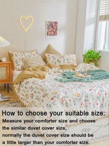花卉绒球被套套装，可选双人/大号/特大号尺寸，农舍风格床上用品三件套，超柔软透气超细纤维被套，包含1个拉链被套、2个枕套，不含被芯，送给她的礼物 - 彩色 - 查看 5