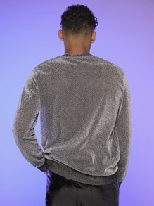 FeverCity Men Drop Shoulder Glitter Sweatshirt - Silver - View 2