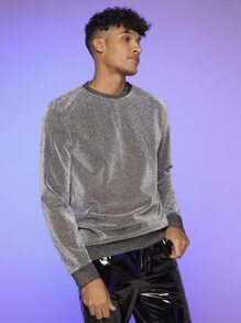 FeverCity Men Drop Shoulder Glitter Sweatshirt - Silver - View 5