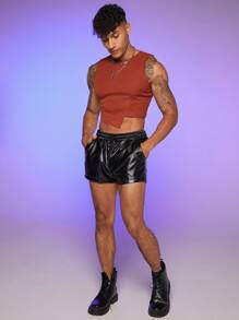 FeverCity Tops Nam màu trơn Giải trí - Màu Cam cháy - Xem 3