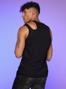FeverCity Men Asymmetrical Neck Tank Top - Black - View 3