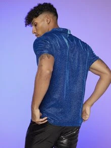 Manfinity VCAY Men Glitter Polo Shirt - Blue - View 2