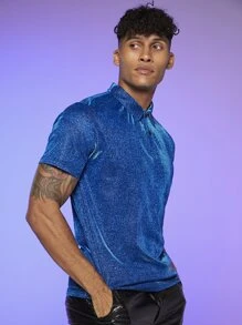 Manfinity VCAY Men Glitter Polo Shirt - Blue - View 6