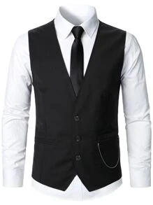 Manfinity Mode Men 1pc Chain Detail Waistcoat - Black - View 1
