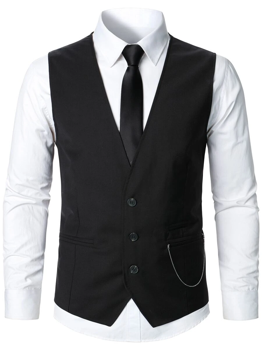 Manfinity Mode Men 1pc Chain Detail Waistcoat - Black - View 1