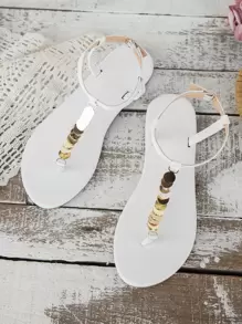 Women's Elegant Comfortable Bohemia Beaded Jewel Thong Flat Sandals, Summer Vacation Style