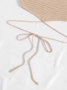 Breezaya Top de punto con tira cruzada con cordón trasero halter - Albaricoque - Ver 4