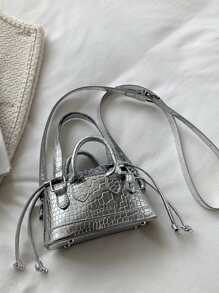 Nhẹ, thông thường dành cho doanh nhân, chi tiết chữ nhỏ bằng kim loại, túi đựng thiết kế dây rút dập nổi cá sấu dành cho nữ tuổi teen sinh viên đại học, tân binh và nhân viên cổ trắng Hoàn hảo cho văn phòng, đại học, công việc, kinh doanh, đi làm, ngoài trời, du lịch, đi chơi, sôi nổi, Punk & túi Dành cho trang phục dạo phố - Bạc - Xem 4