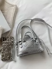 Nhẹ, thông thường dành cho doanh nhân, chi tiết chữ nhỏ bằng kim loại, túi đựng thiết kế dây rút dập nổi cá sấu dành cho nữ tuổi teen sinh viên đại học, tân binh và nhân viên cổ trắng Hoàn hảo cho văn phòng, đại học, công việc, kinh doanh, đi làm, ngoài trời, du lịch, đi chơi, sôi nổi, Punk & túi Dành cho trang phục dạo phố - Bạc - Xem 5