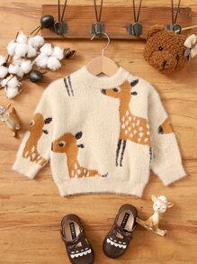Baby Girl Cartoon Pattern Fluffy Knit Sweater - Apricot - View 1