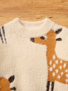 Baby Girl Cartoon Pattern Fluffy Knit Sweater - Apricot - View 5