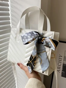 Chevron Detail Skinny Scarf Decor Square Bag - White - View 2