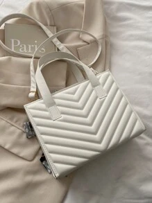 Chevron Detail Skinny Scarf Decor Square Bag - White - View 7