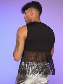 FeverCity Men Fringe Hem Tank Top - Black - View 2