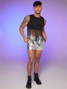 FeverCity Men Fringe Hem Tank Top - Black - View 3