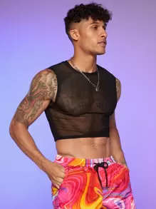 FeverCity 男士薄透短款網紗上衣