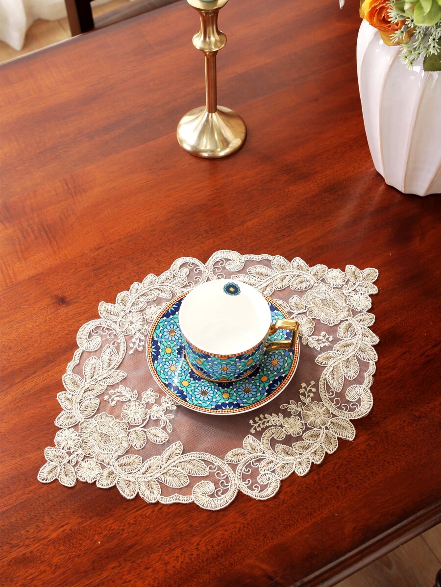 ABEST6522 Home&Living store 1pc 100% Polyester Gold Thread Embroidered Placemat - Multicolor - View 1