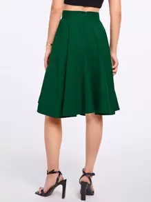 SHEIN Privé High Rise Wide Waistband Circle Skirt - Dark Green - View 3