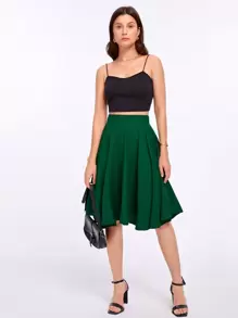 SHEIN Privé High Rise Wide Waistband Circle Skirt - Dark Green - View 4